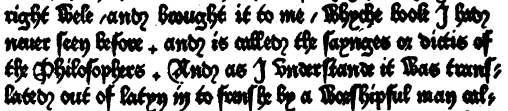 Caxton's Dictes and
	Sayings of the Philosophers, showing something similar to
	sentence spacing.